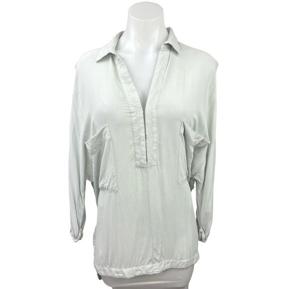Silence + Noise White Collared V-Neck Dolman Sleeve Pockets Shirt Tunic Top Sz M - Picture 1 of 4